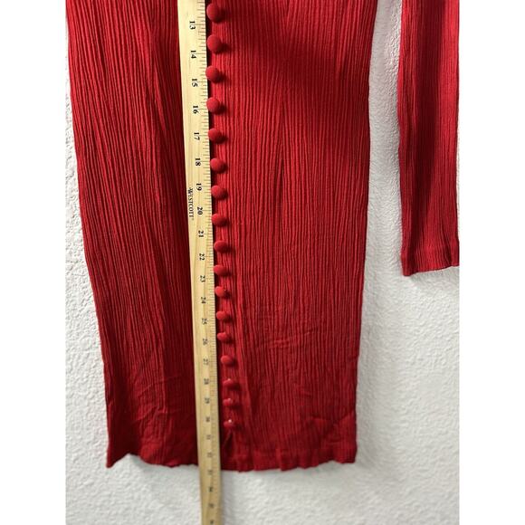 Vintage Scarlett Union Tag Ribbed Long Sleeve Red Dress Size 1 Bodycon USA Made - Picture 11 of 16
